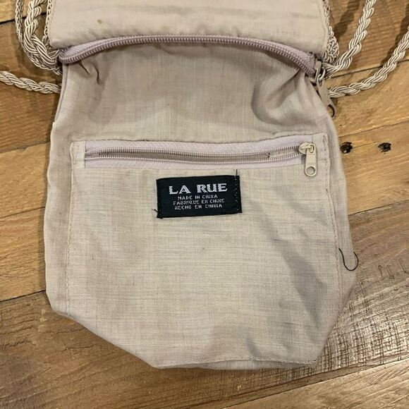 La Rue C/B Embroidered Crocheted Mini-Purse&Coin Purse Beige Purple 7-1/2x6-1/4” - Picture 4 of 11